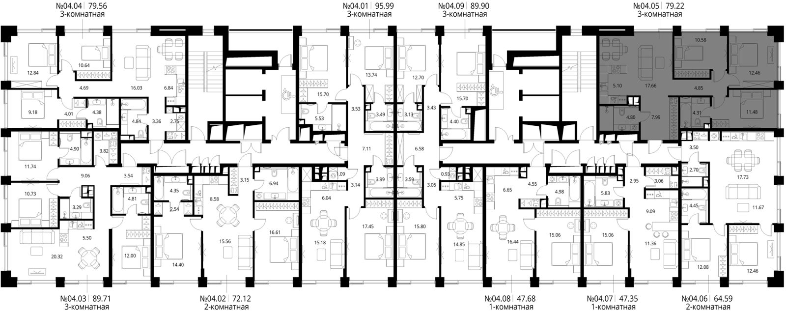 3-комнатная квартира, 79,2 м² — фото 2