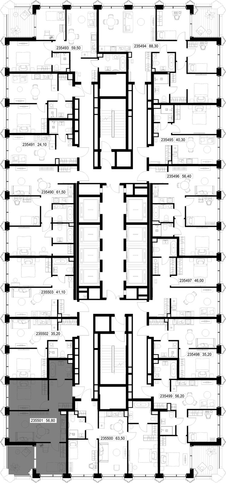 2-комнатная квартира, 56,8 м² — фото 2