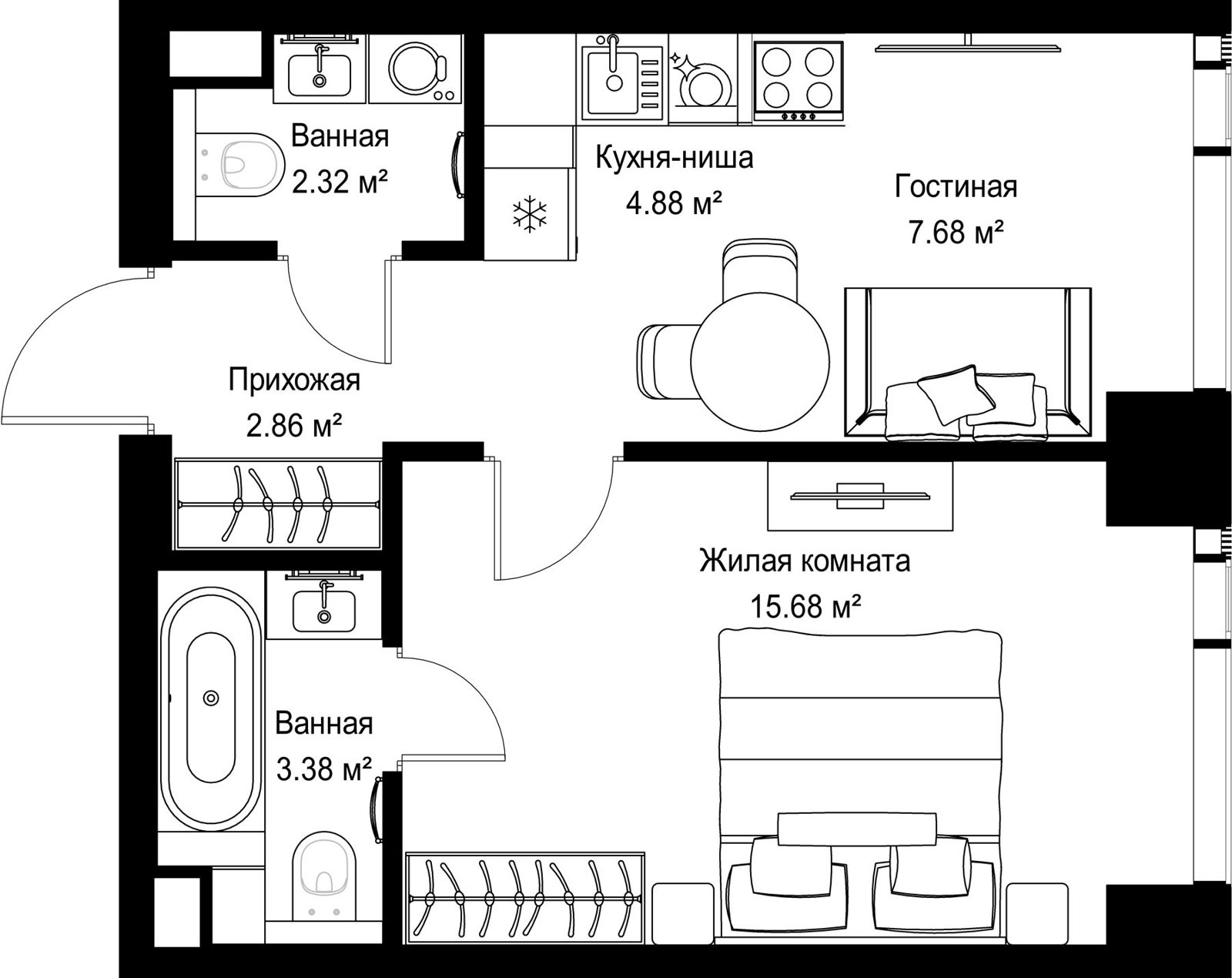 1-комнатная квартира, 36,8 м²