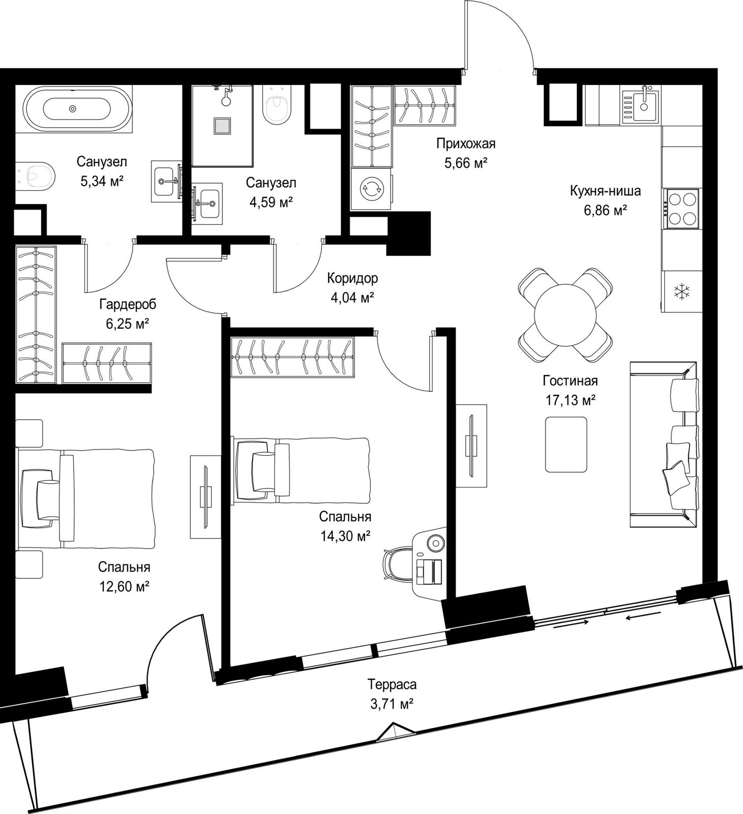 2-комнатная квартира, 80,5 м²
