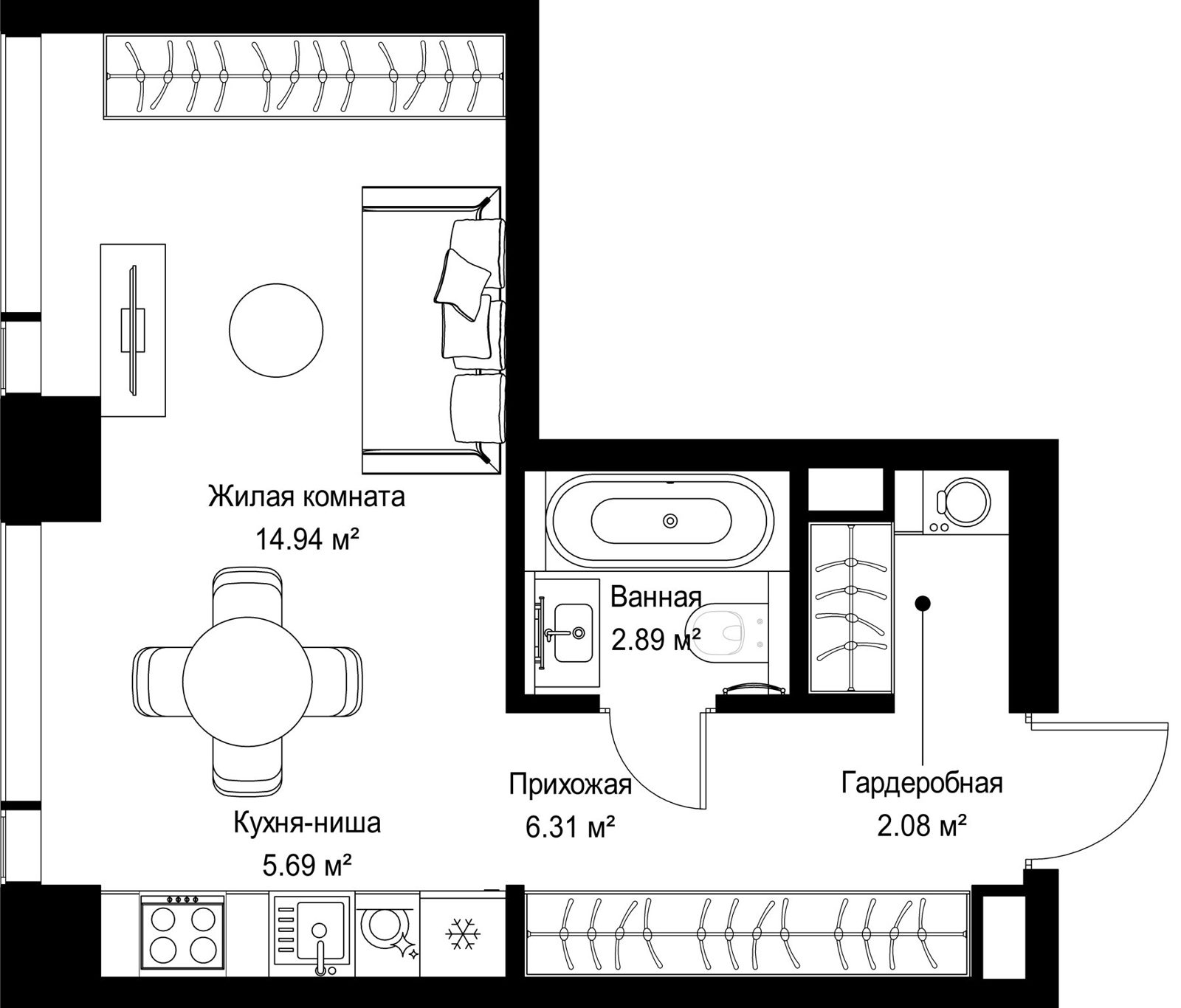 Квартира-студия, 31,9 м²