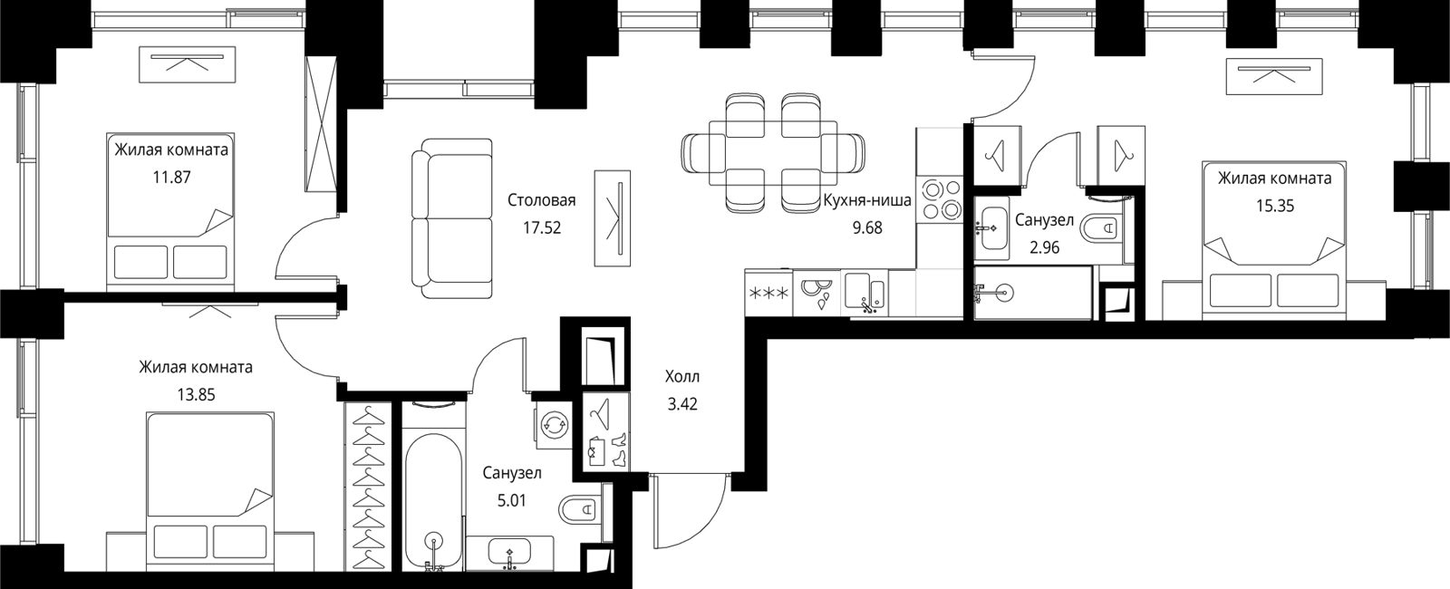 3-комнатная квартира, 79,7 м²
