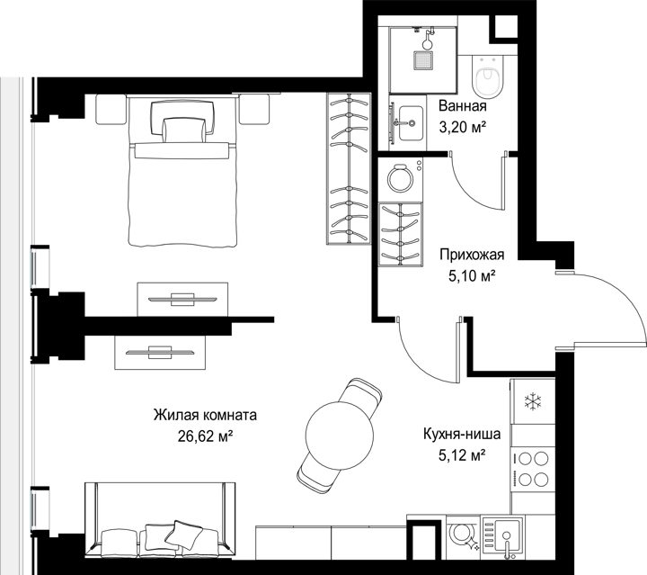 1-комнатная квартира, 40 м² — фото 1