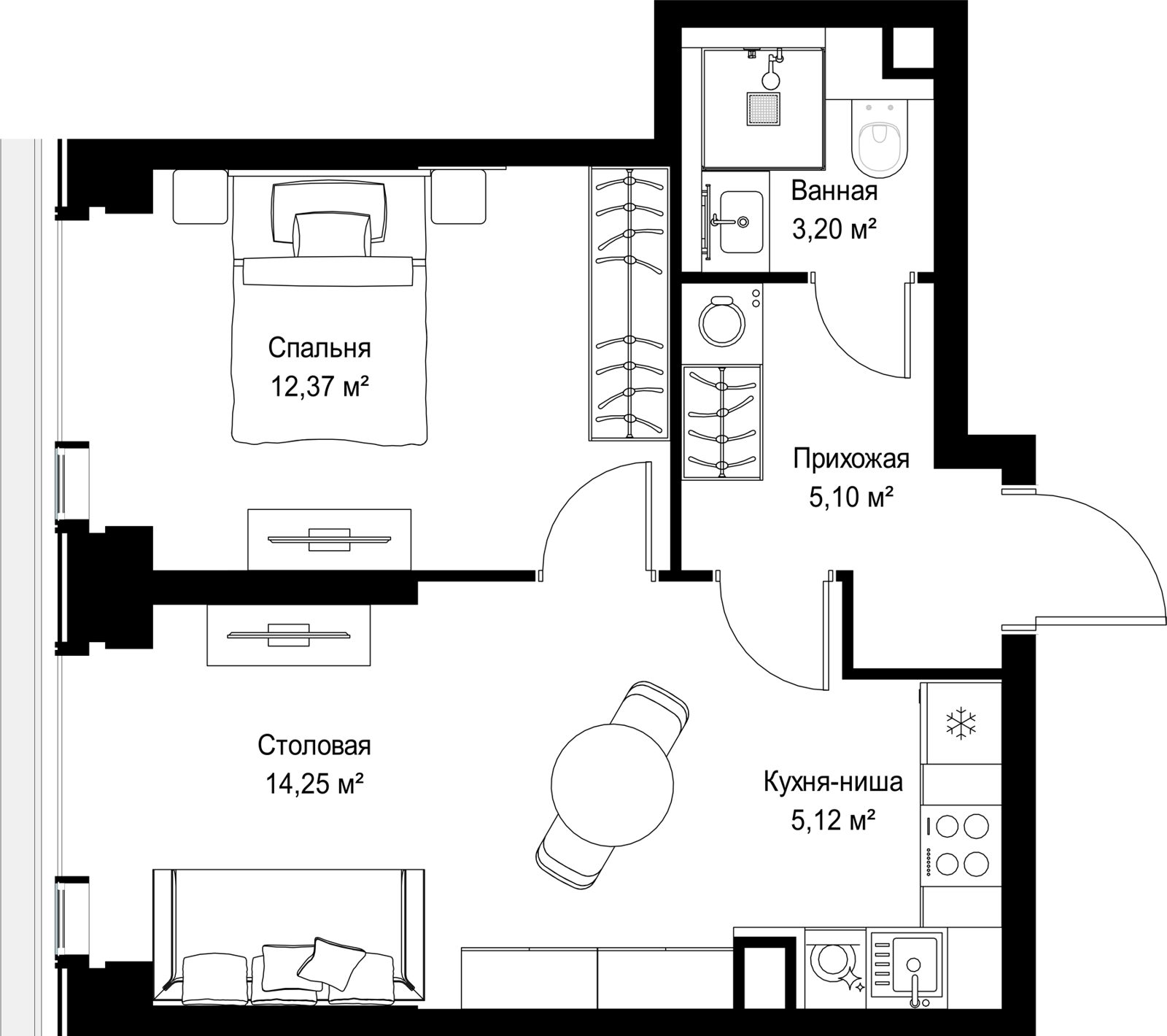 1-комнатная квартира, 40 м² — фото 2