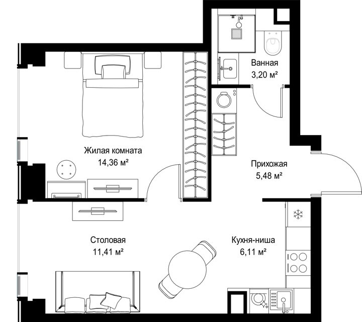 1-комнатная квартира, 40,6 м² — фото 1