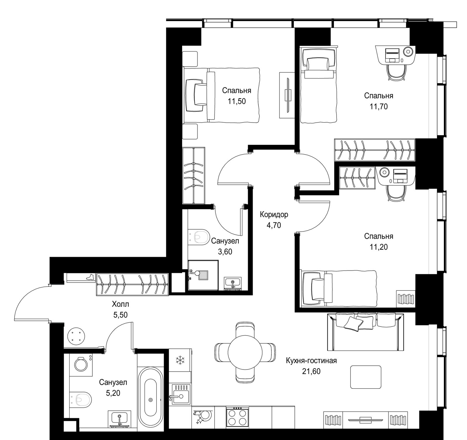 3-комнатная квартира, 75 м²
