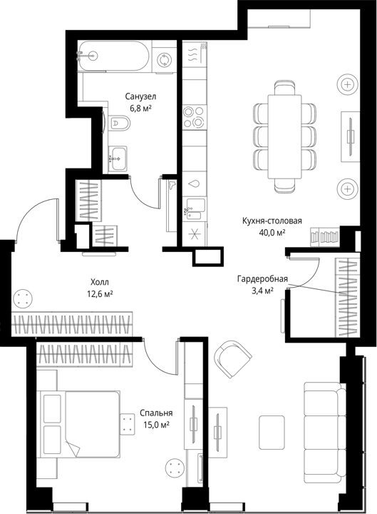 1-комнатная квартира, 77,8 м²