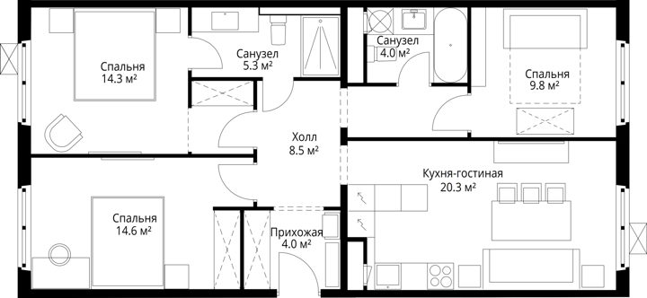 3-комнатная квартира, 80,8 м² — фото 1