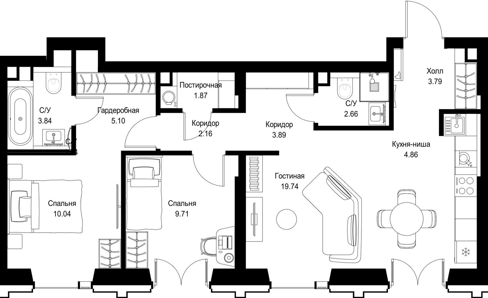 2-комнатная квартира, 67,7 м²
