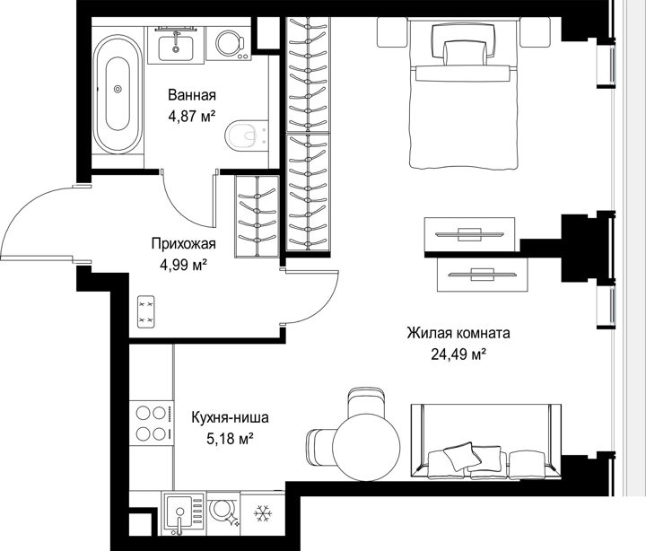 1-комнатная квартира, 39,5 м² — фото 1