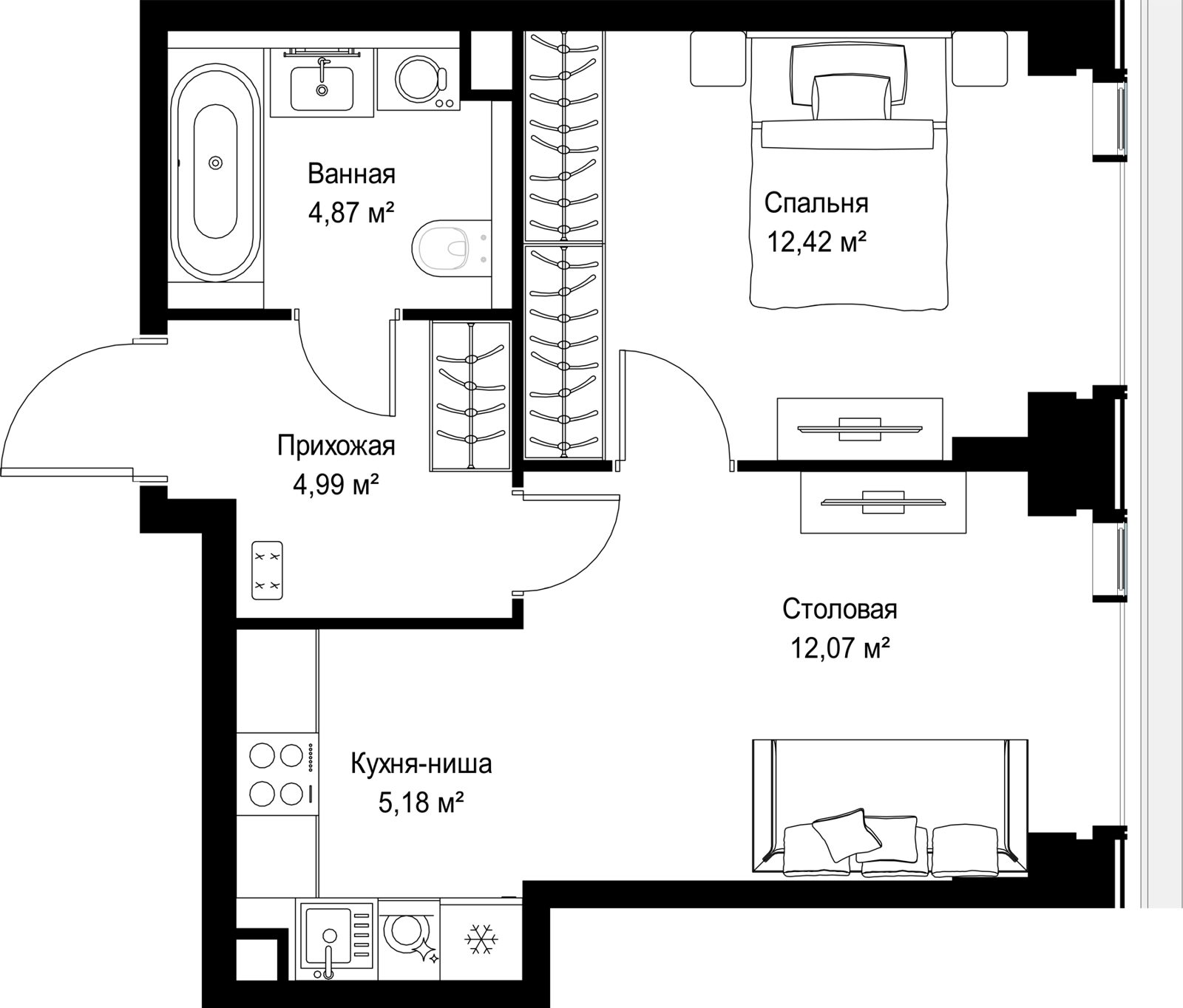 1-комнатная квартира, 39,5 м² — фото 2