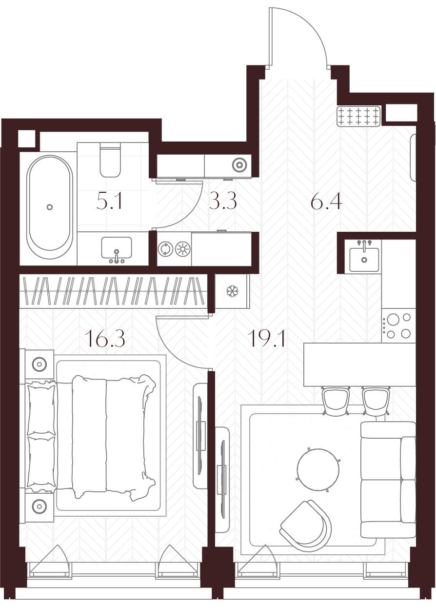 1-комнатная квартира, 50,2 м²