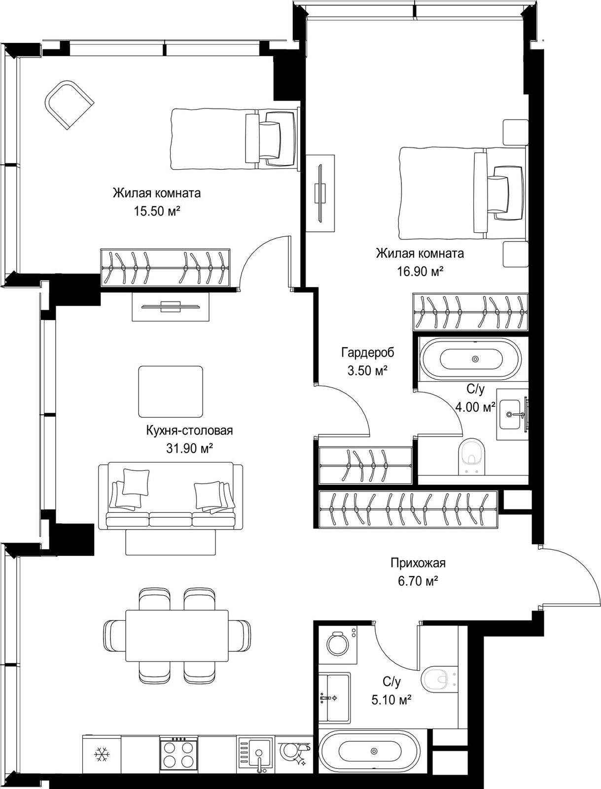 2-комнатная квартира, 83,6 м²