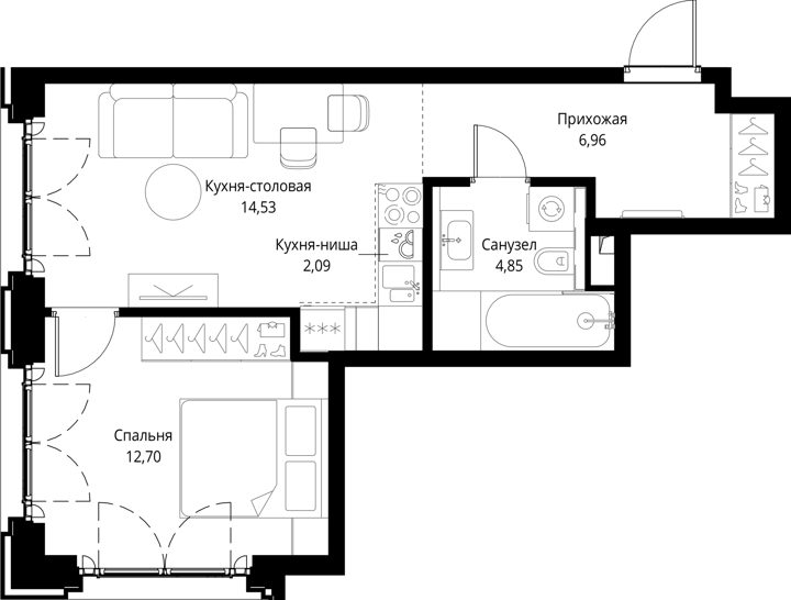 1-комнатная квартира, 41,1 м² — фото 1
