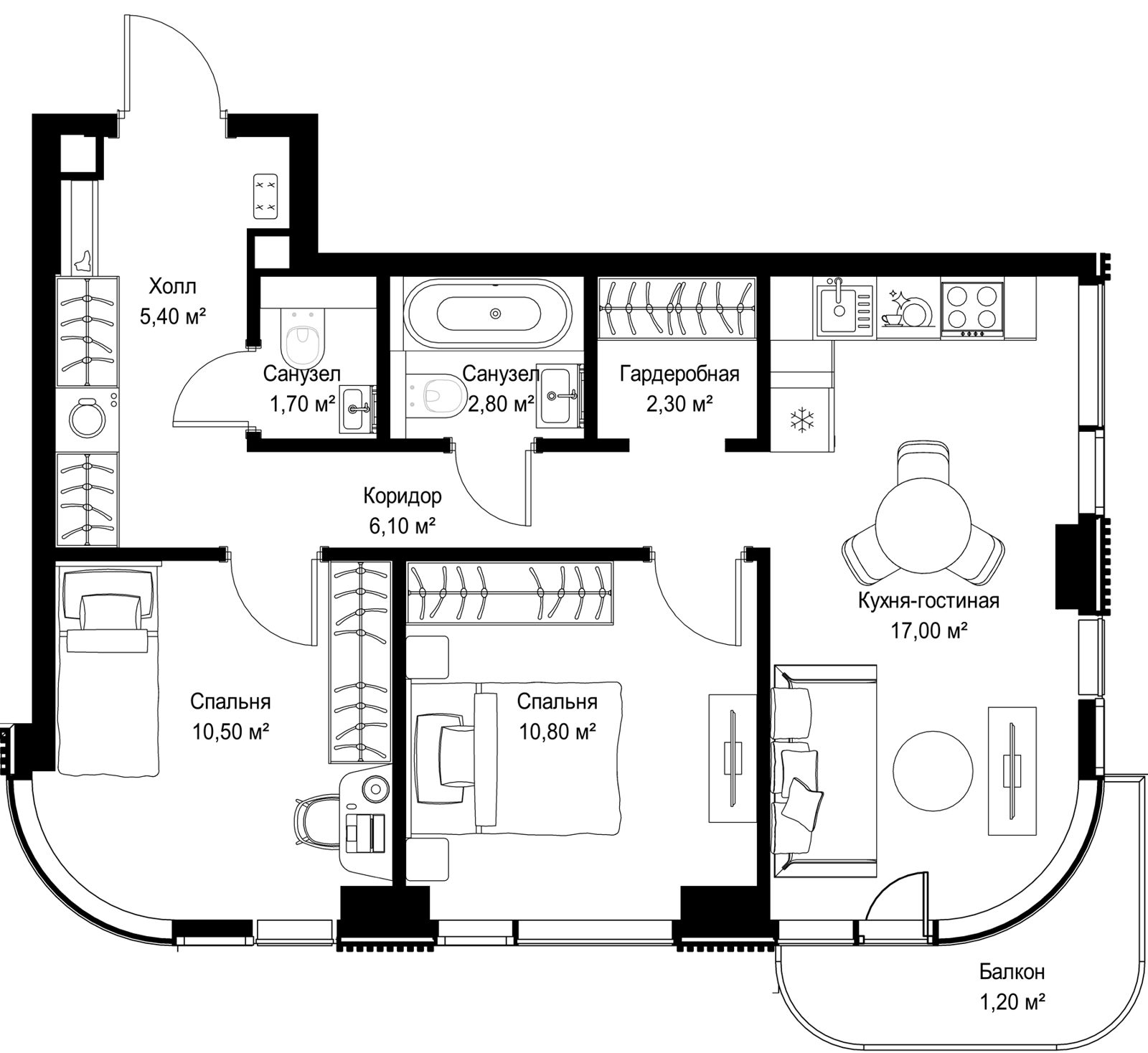 2-комнатная квартира, 57,8 м²