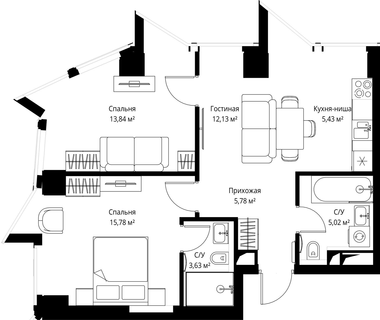2-комнатная квартира, 61,9 м²