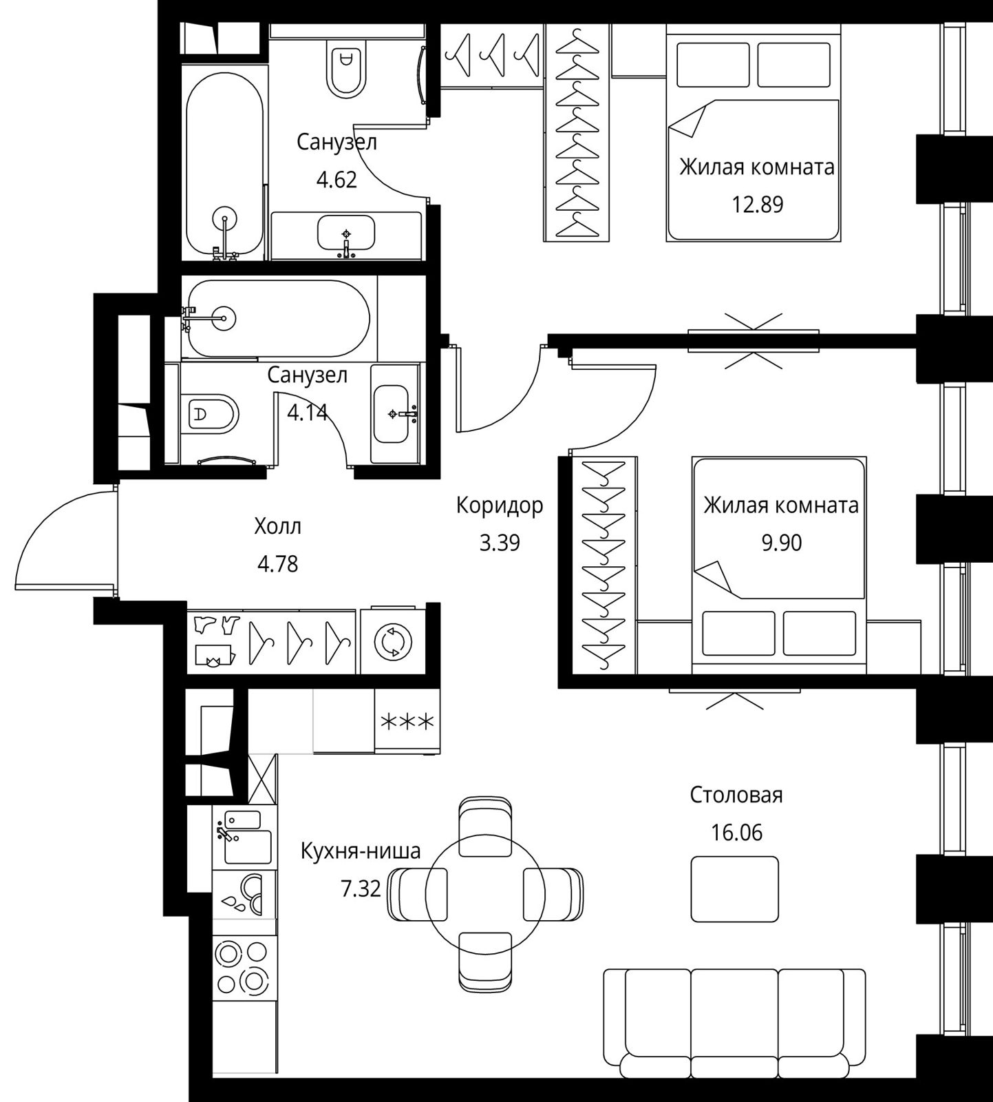 2-комнатная квартира, 63,1 м²