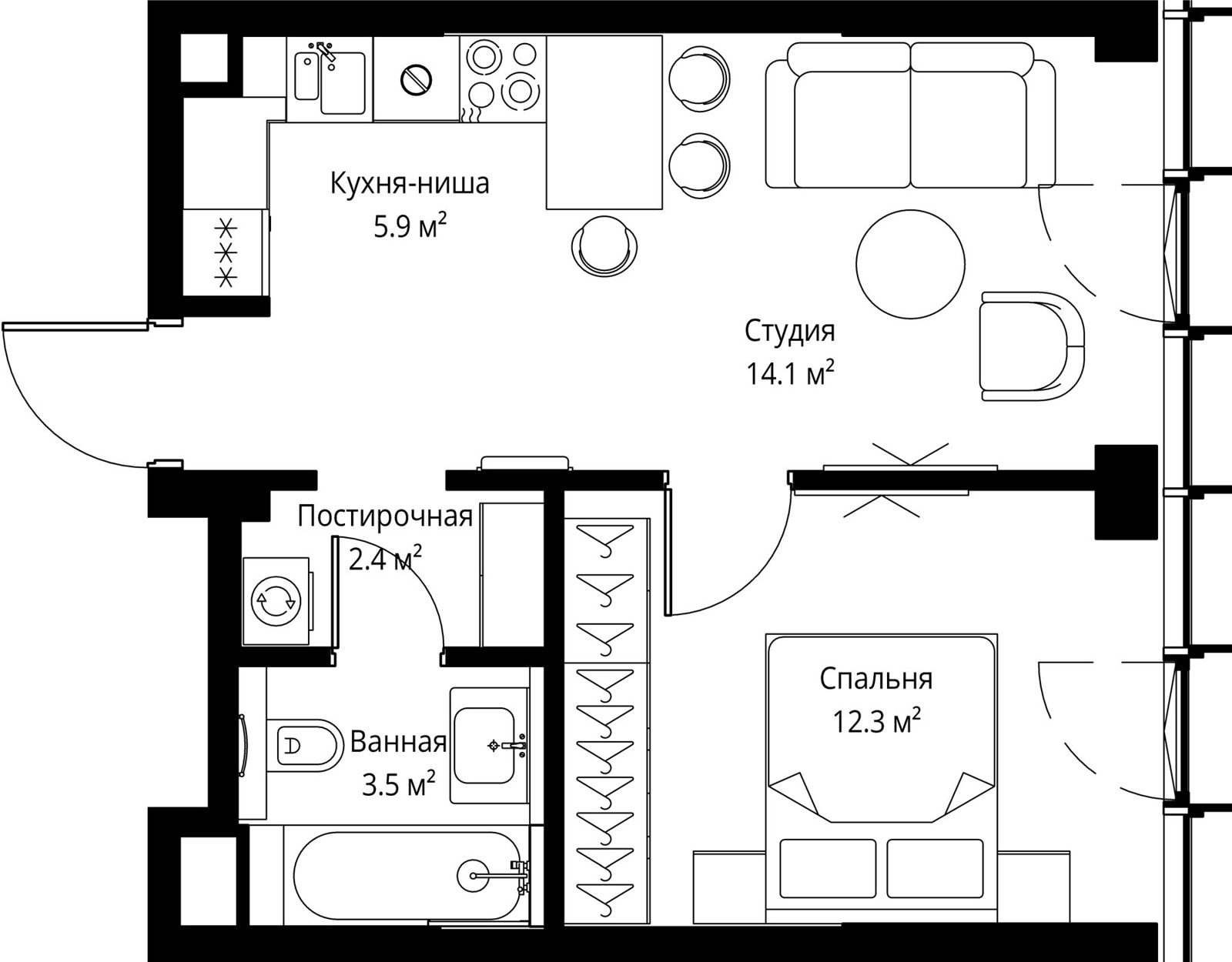 1-комнатная квартира, 38,2 м²