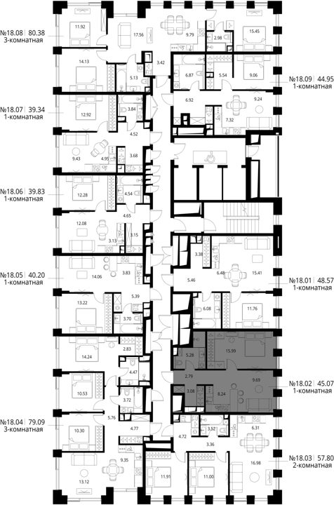 1-комнатная квартира, 45,1 м² — фото 2
