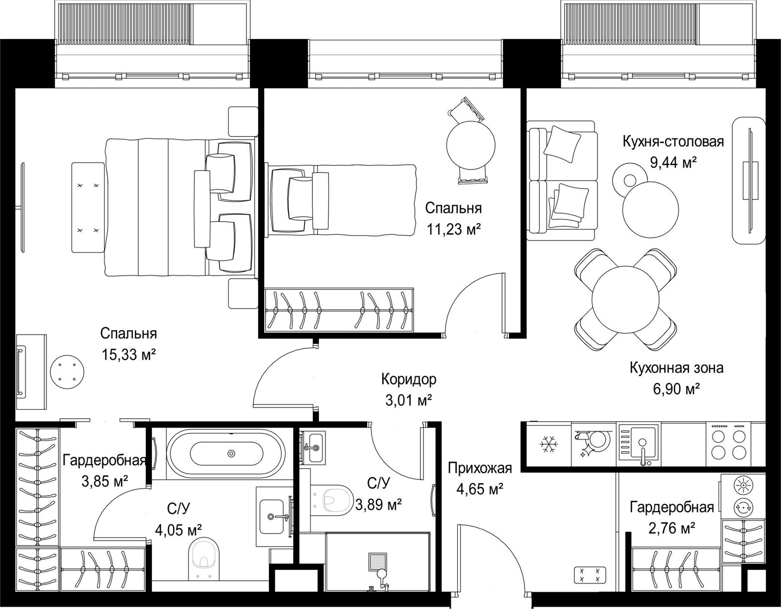 2-комнатная квартира, 65,1 м²
