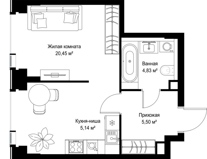 1-комнатная квартира, 35,9 м² — фото 1