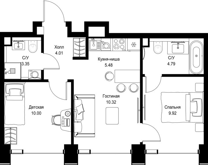 2-комнатная квартира, 47,9 м²