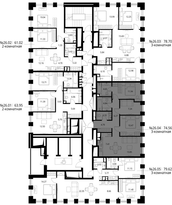 3-комнатная квартира, 74,6 м² — фото 2