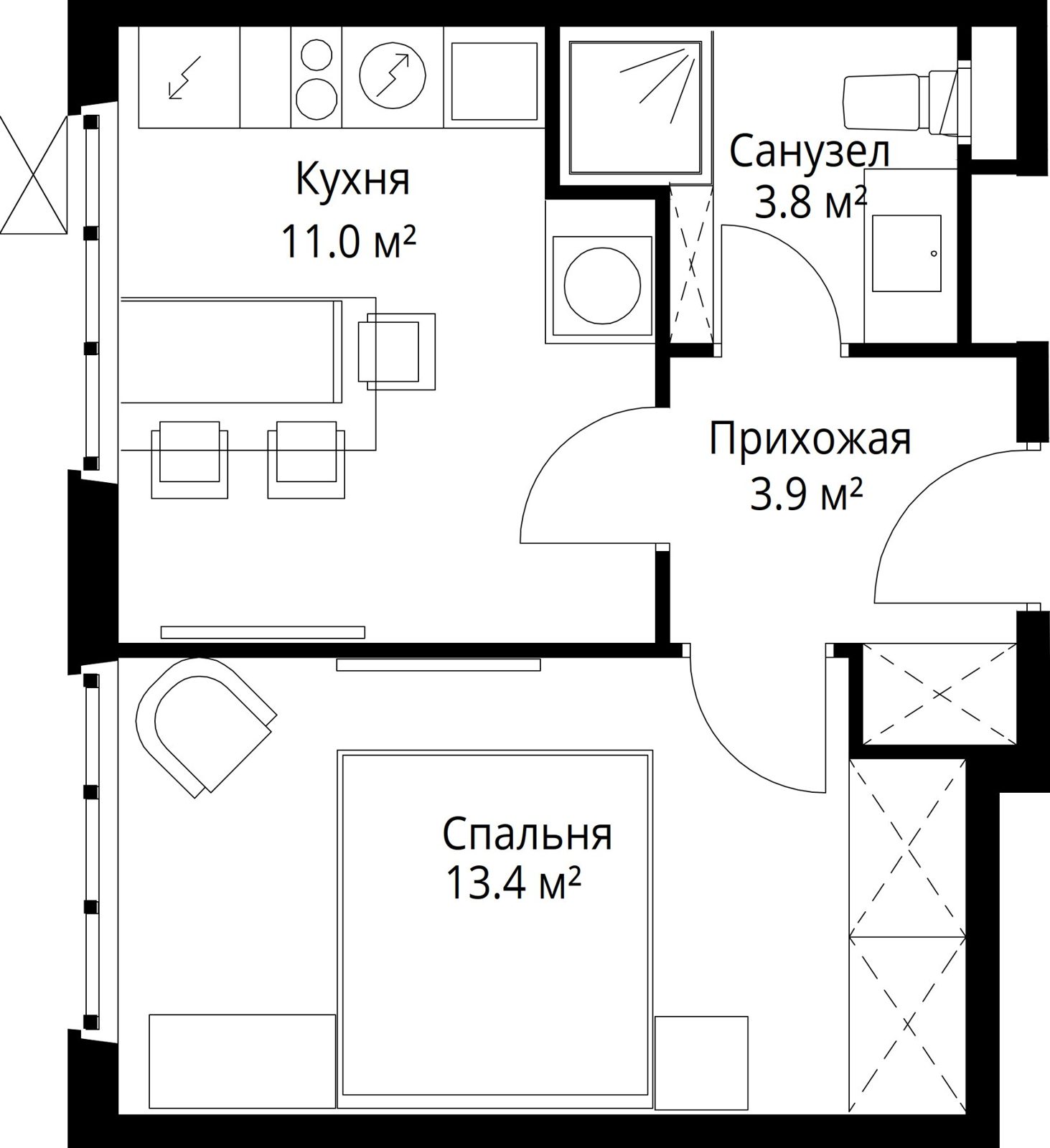 1-комнатная квартира, 32,1 м²