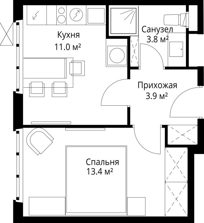 1-комнатная квартира, 32,1 м² — фото 1