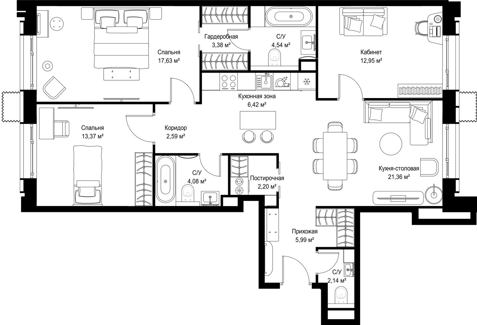 3-комнатная квартира, 96,7 м²