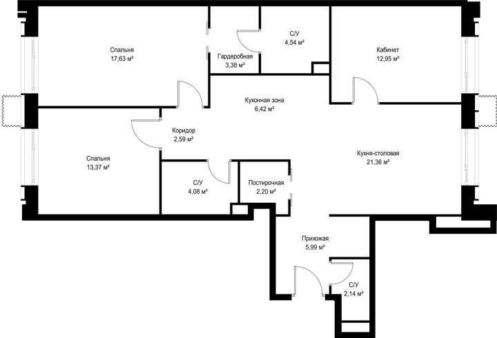 3-комнатная квартира, 96,7 м² — фото 2