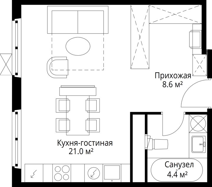 Квартира-студия, 34 м² — фото 1