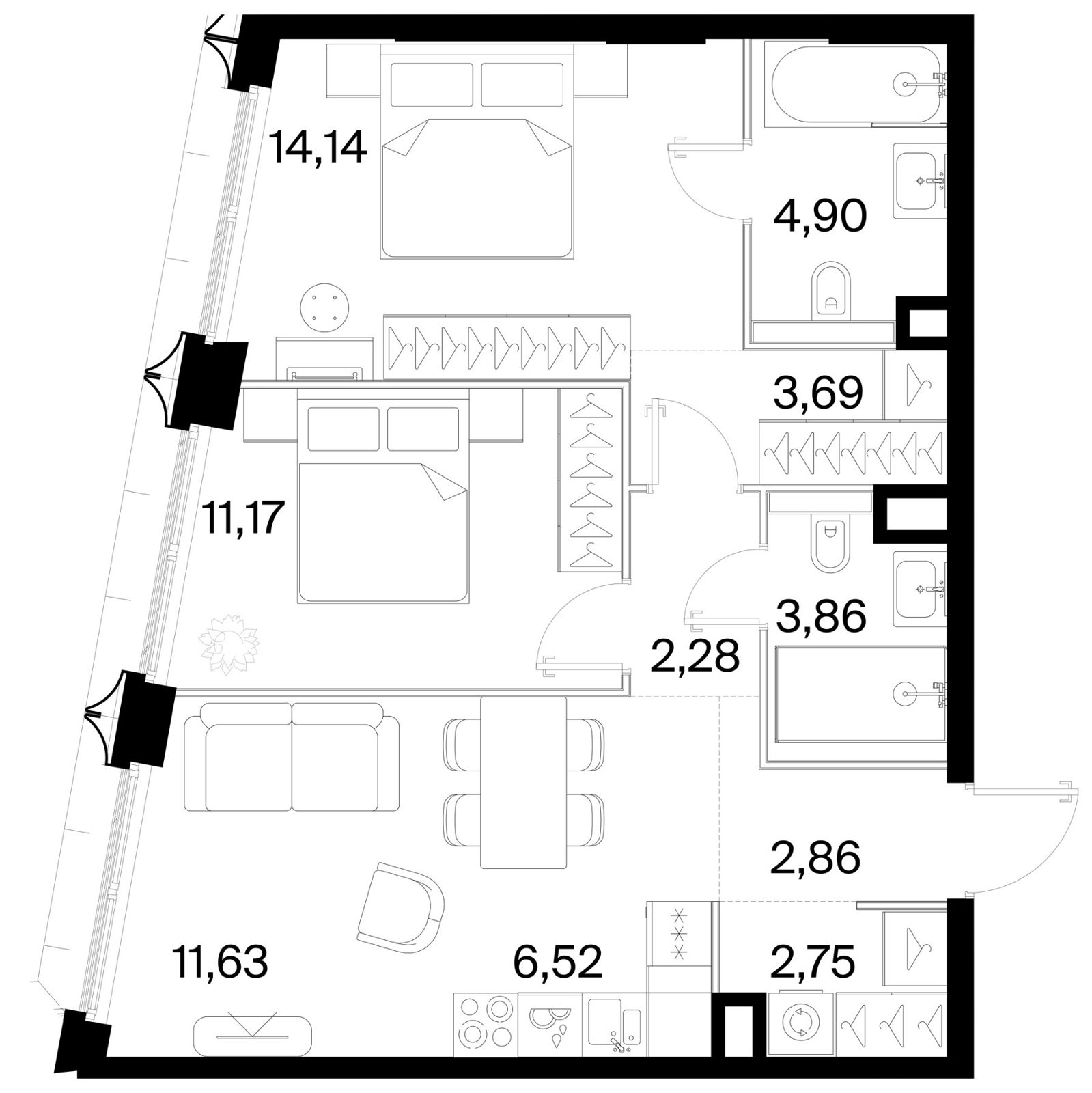 2-комнатная квартира, 63,8 м²