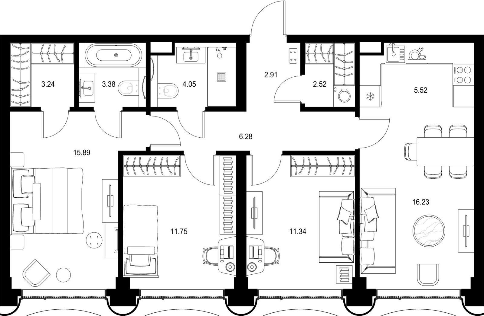3-комнатная квартира, 83,1 м²