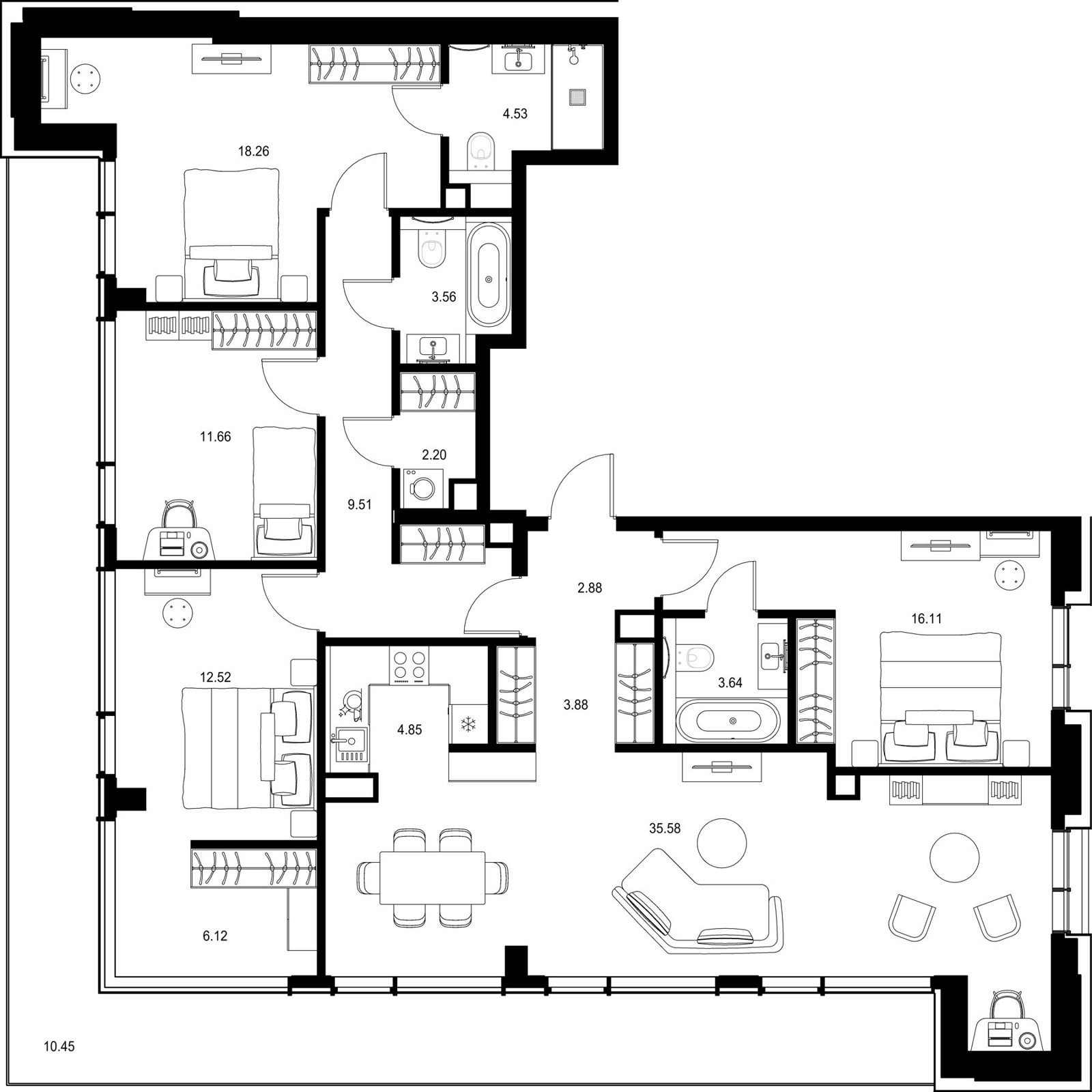 4-комнатная квартира, 145,8 м²