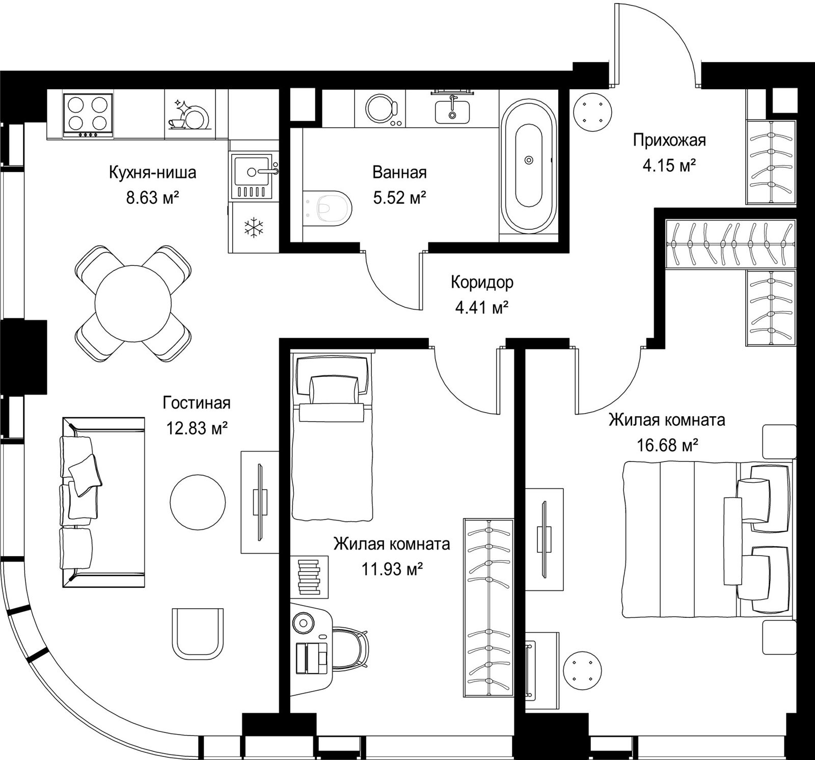 2-комнатная квартира, 64,2 м²