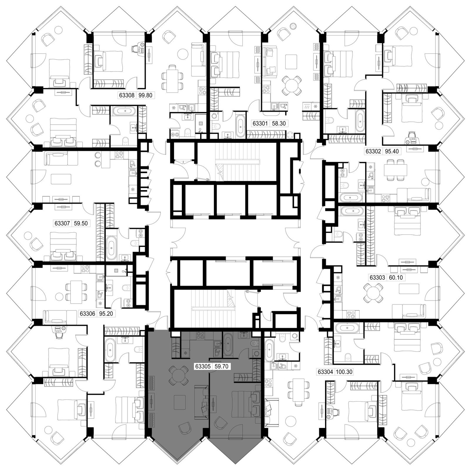 1-комнатная квартира, 59,7 м² — фото 2