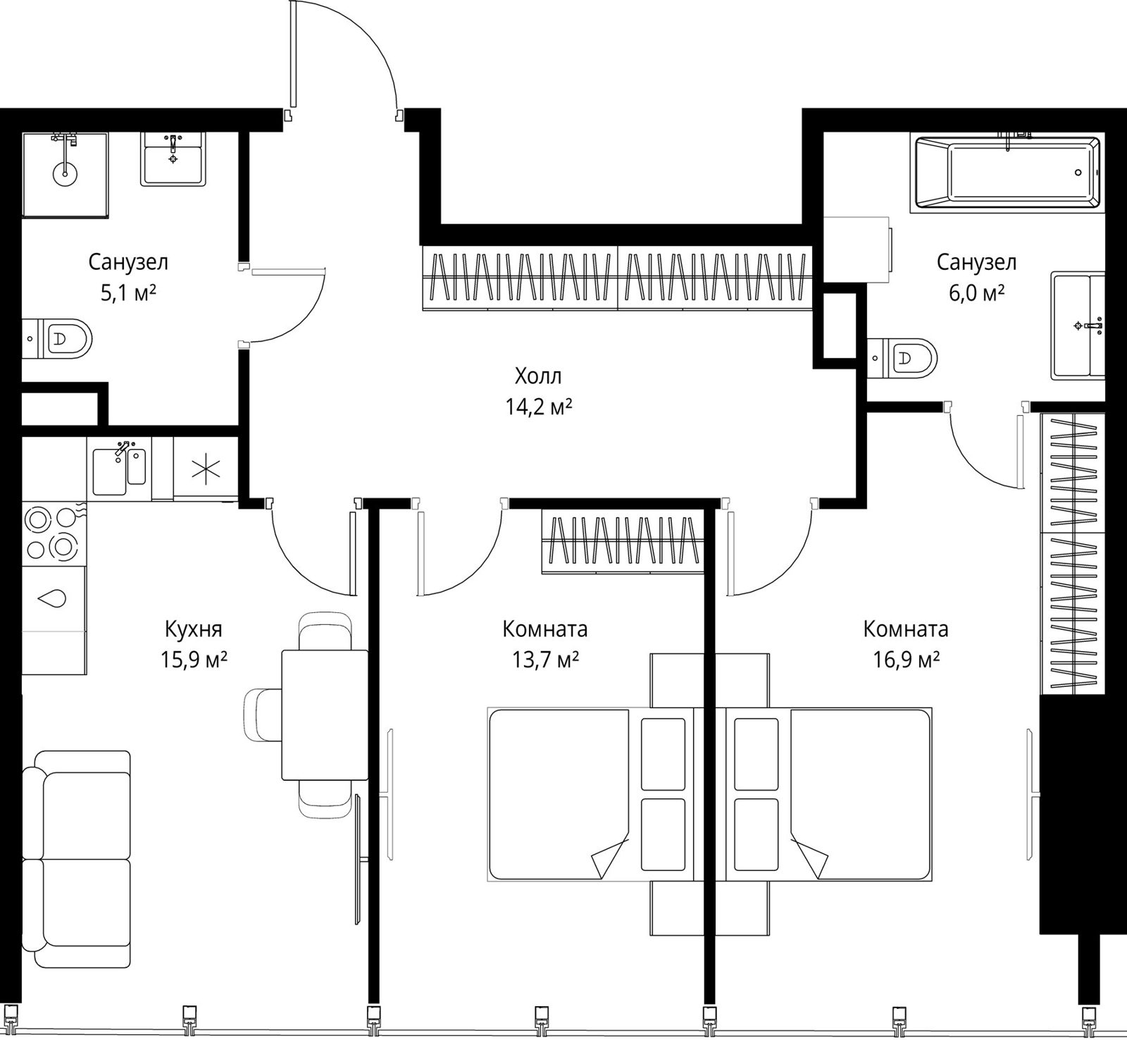 2-комнатная квартира, 71,8 м²