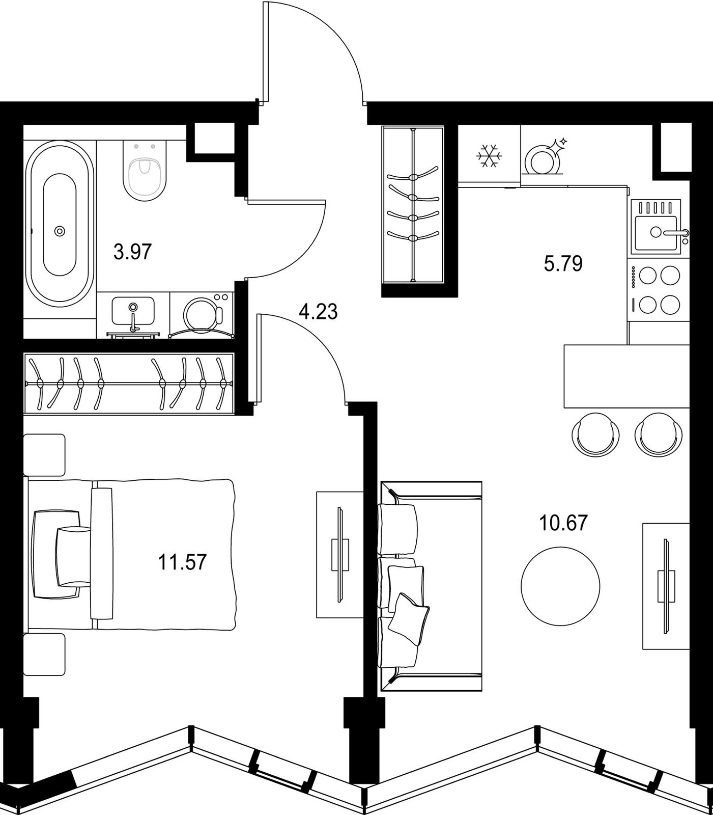 1-комнатная квартира, 36,2 м²