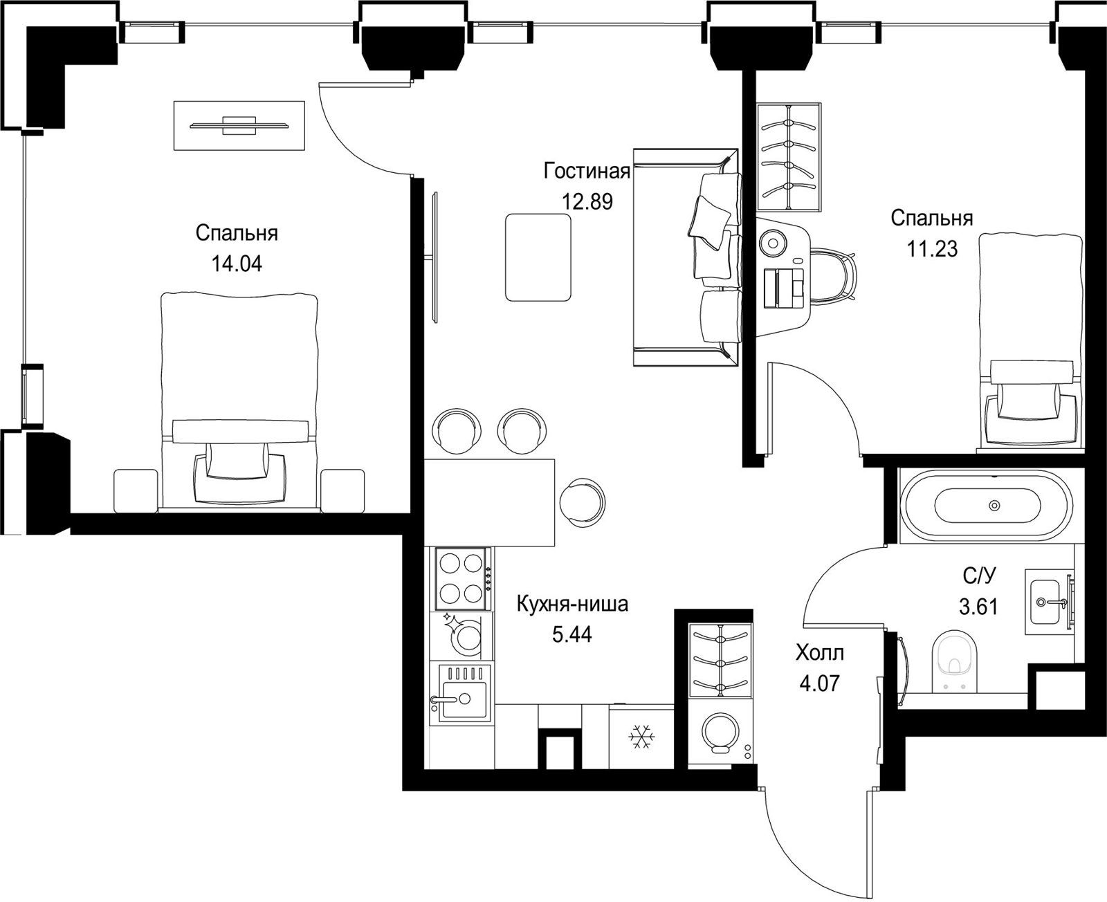 2-комнатная квартира, 51,3 м²