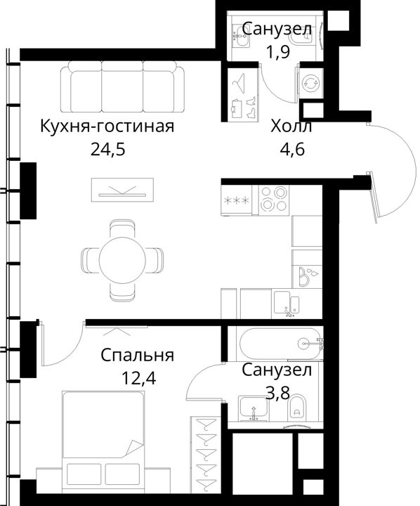 1-комнатная квартира, 47,2 м² — фото 1