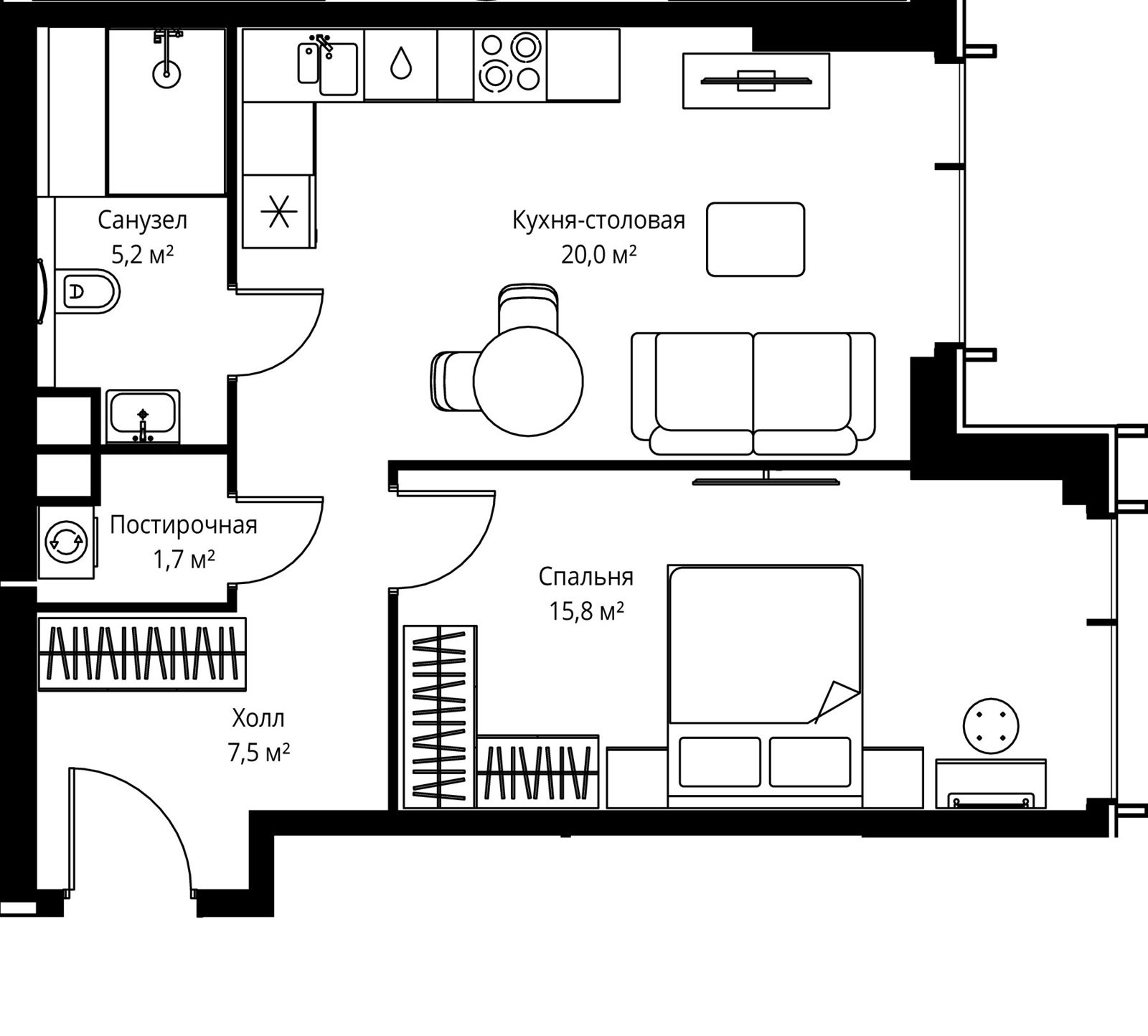 1-комнатная квартира, 50,2 м²