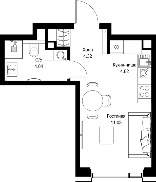 Квартира-студия, 24,6 м²