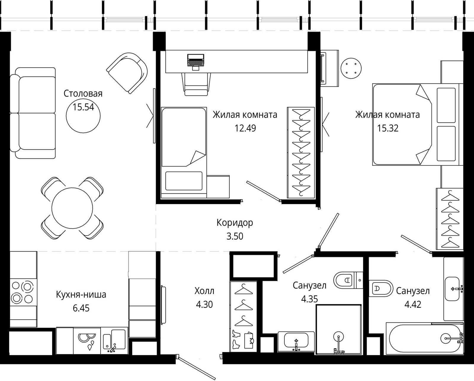 2-комнатная квартира, 66,4 м²