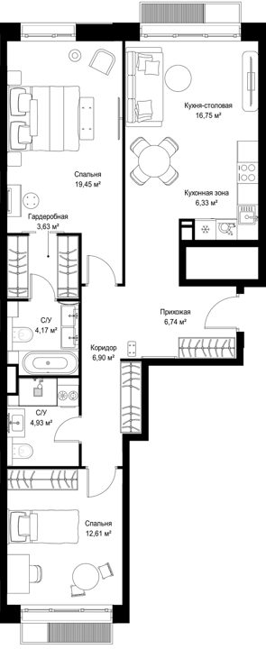 2-комнатная квартира, 81,5 м² — фото 1
