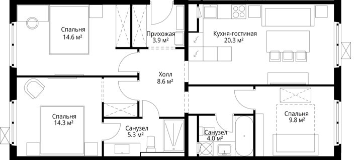 3-комнатная квартира, 80,8 м² — фото 1