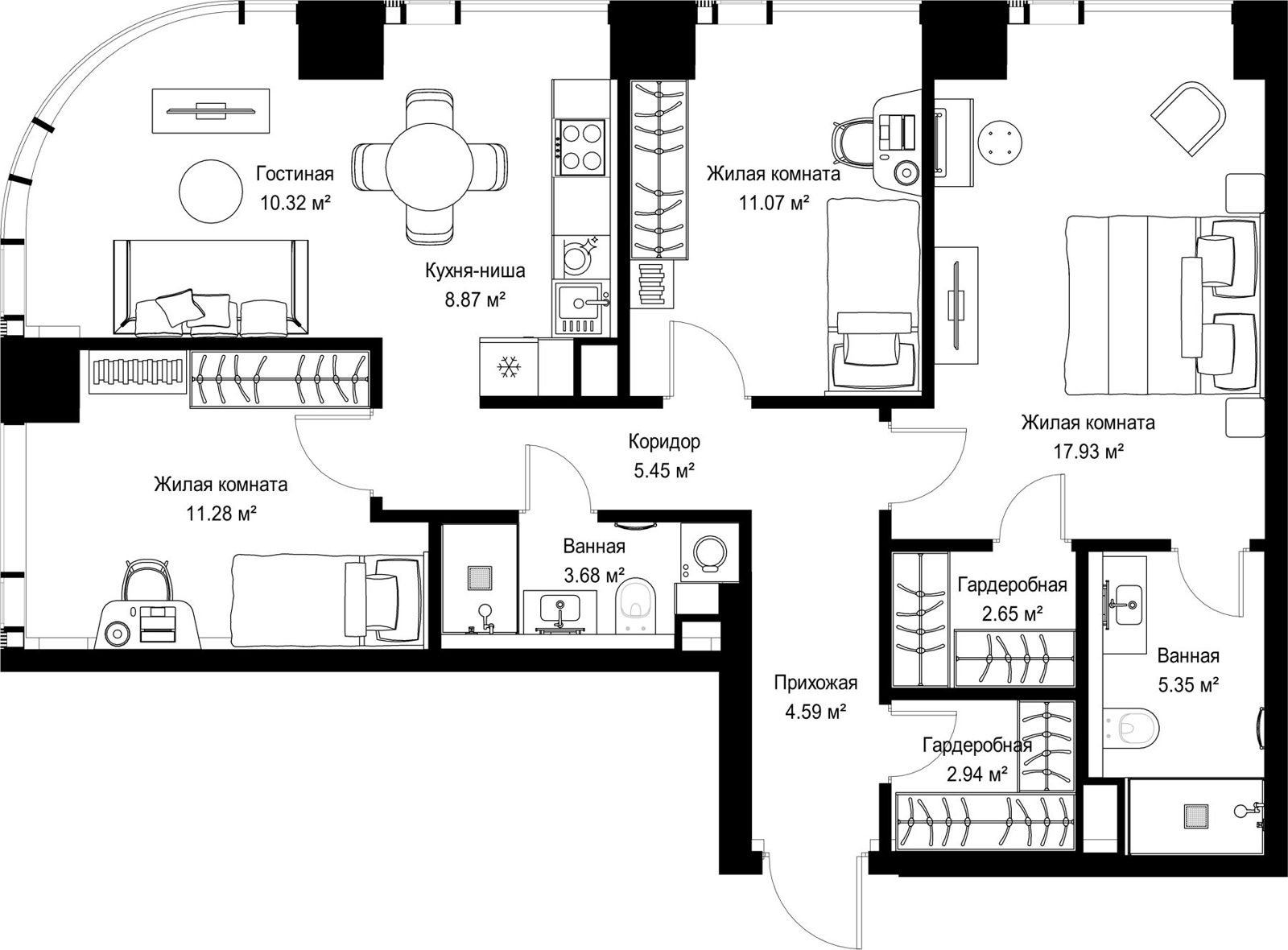 3-комнатная квартира, 84,1 м²