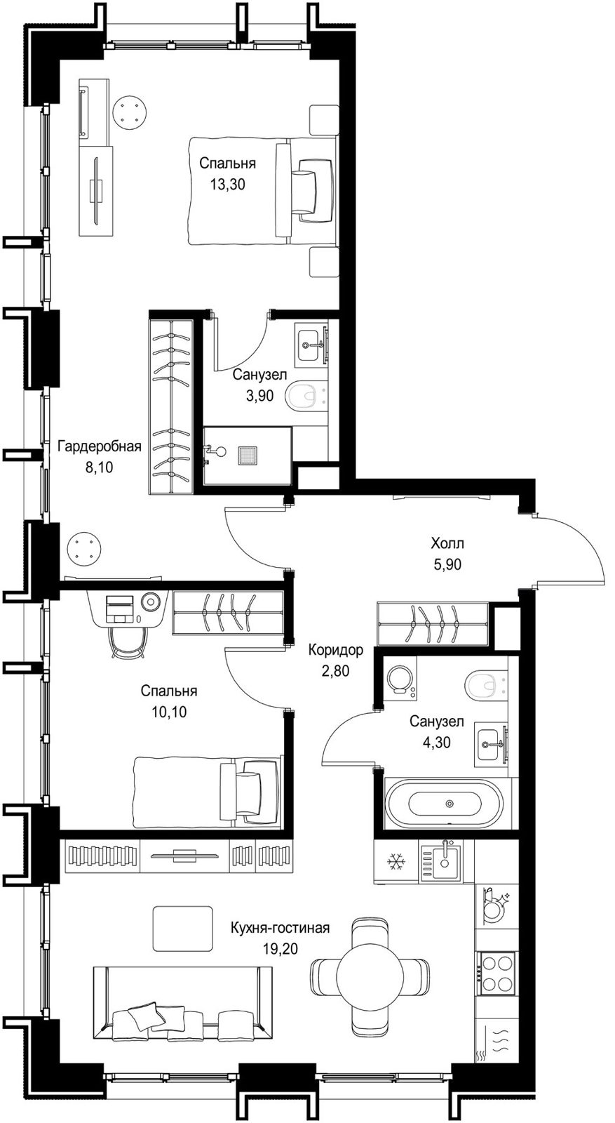 2-комнатная квартира, 67,6 м²
