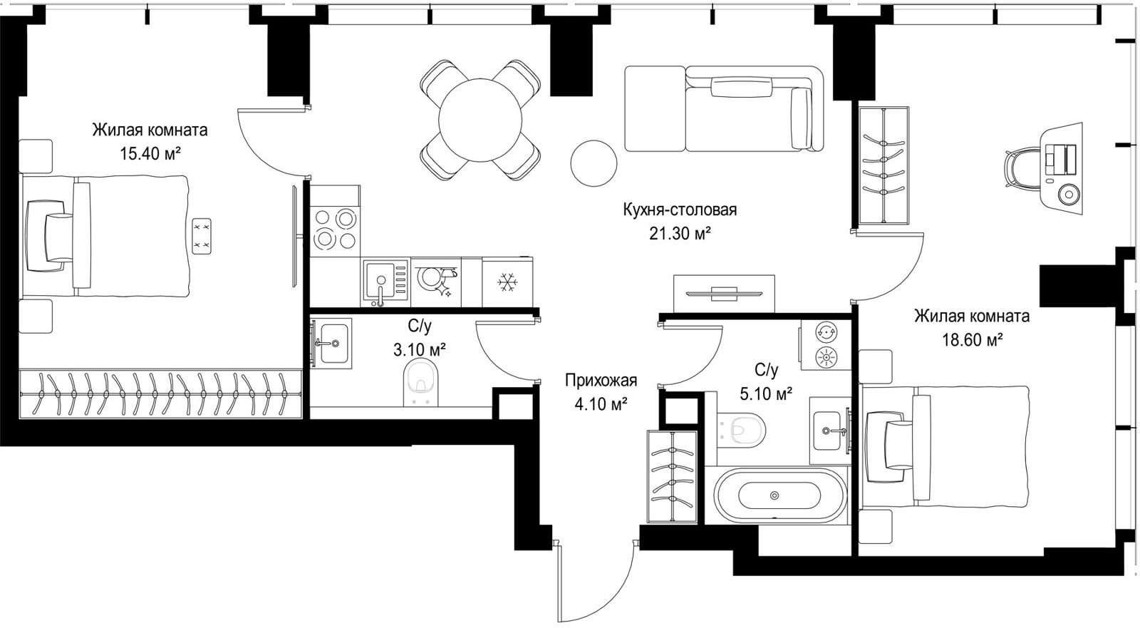 2-комнатная квартира, 67,6 м²