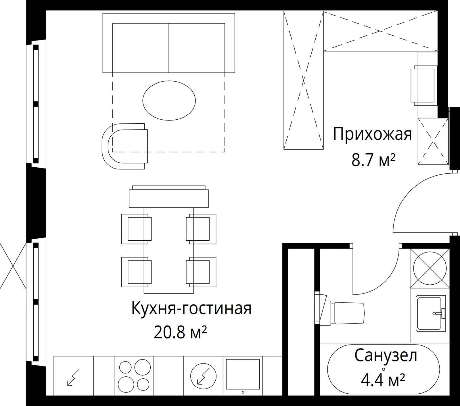 Квартира-студия, 33,9 м²